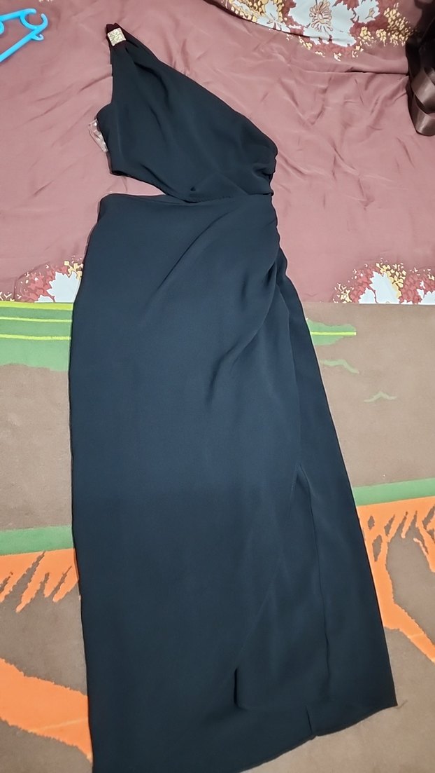 Siyah Uzun Drapeli Straplez Elbise - Görsel 2