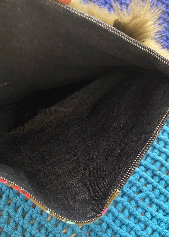 El yapımı,haki Kürklü denim Kadın Çanta - Görsel 3