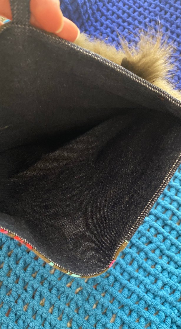 El yapımı,haki Kürklü denim Kadın Çanta - Görsel 3