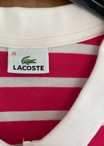 Orijinal Lacost Pembe Çizgili Polo Tişört - Görsel 2