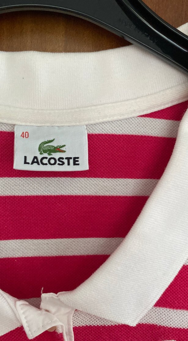 Orijinal Lacost Pembe Çizgili Polo Tişört - Görsel 2