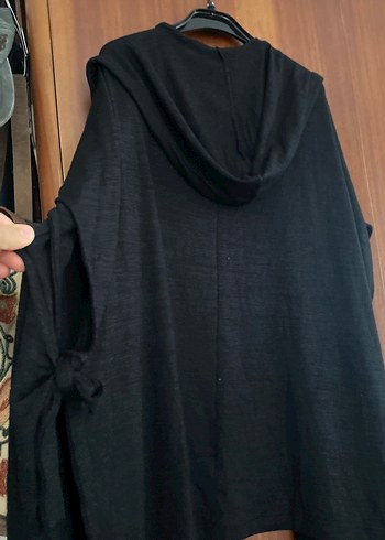 Siyah Kadın triko Dökümlü hırka tunik - Görsel 5