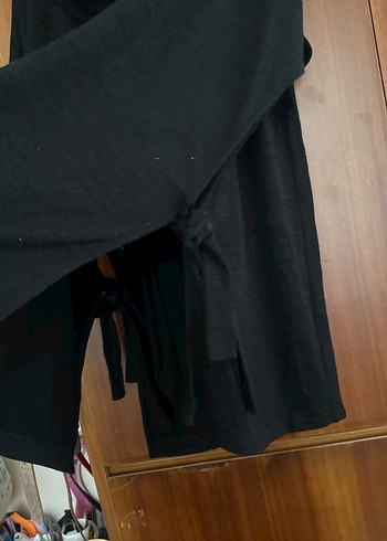 Siyah Kadın triko Dökümlü hırka tunik - Görsel 6