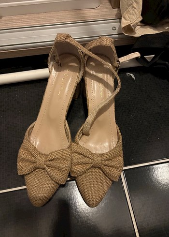 Bej Örgü Kumaş Fiyonklu Dolgu Topuklu Kadın Espadril - Görsel 2