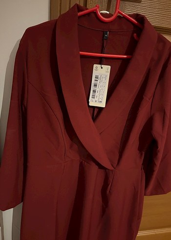 Bordo Mini Deri Ofis Elbisesi Kemerli - Görsel 4