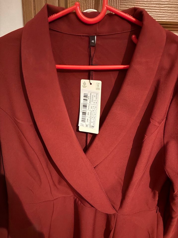 Bordo Mini Deri Ofis Elbisesi Kemerli - Görsel 3