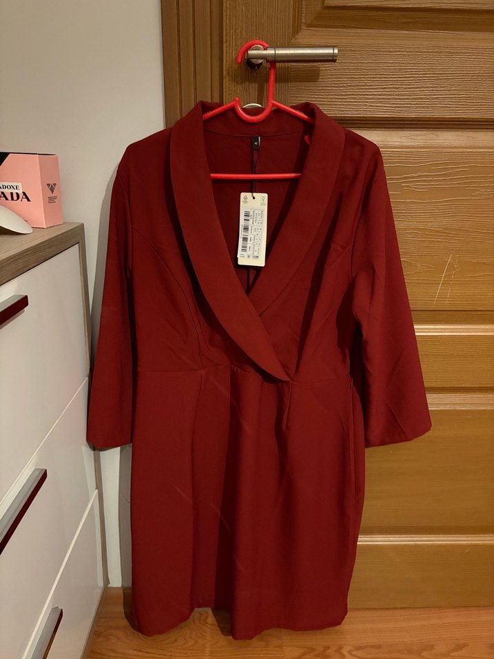 Bordo Mini Deri Ofis Elbisesi Kemerli - Görsel 2