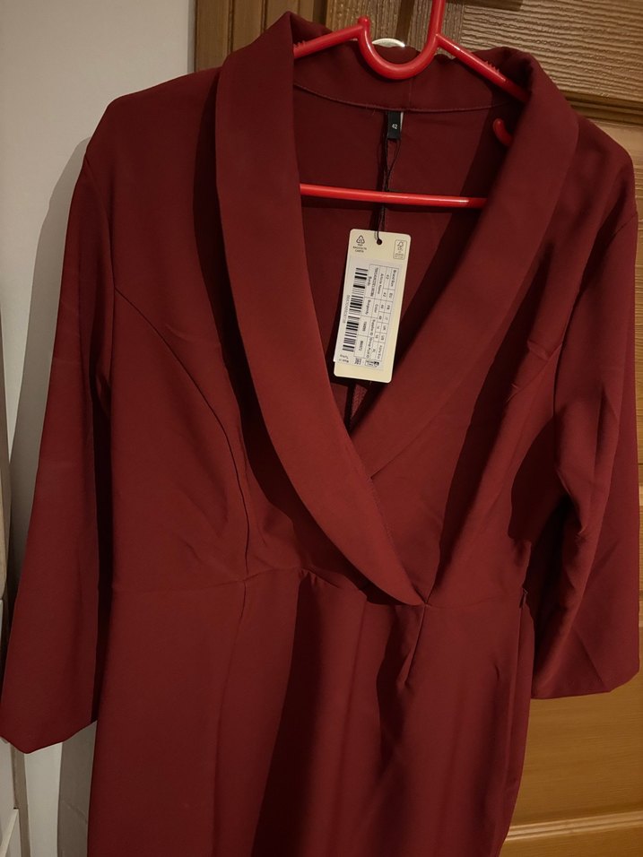 Bordo Mini Deri Ofis Elbisesi Kemerli - Görsel 4