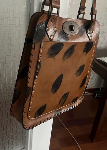 Kahverengi Deri Bohem Kadın Çanta - Görsel 2