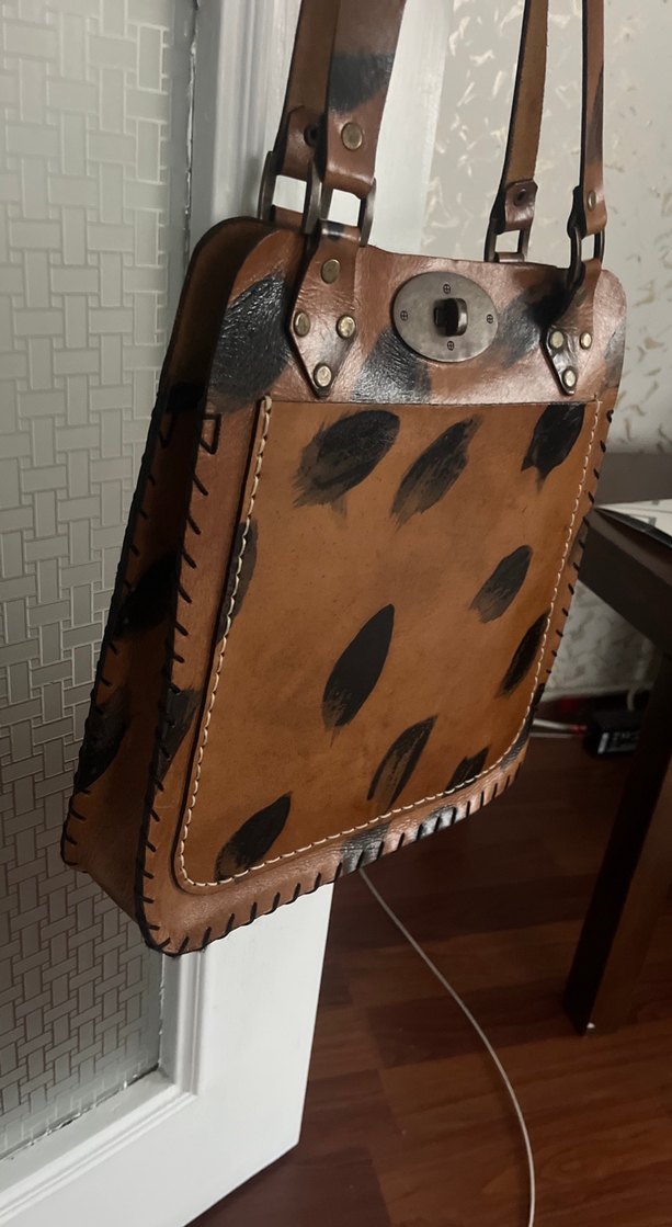 Kahverengi Deri Bohem Kadın Çanta - Görsel 2