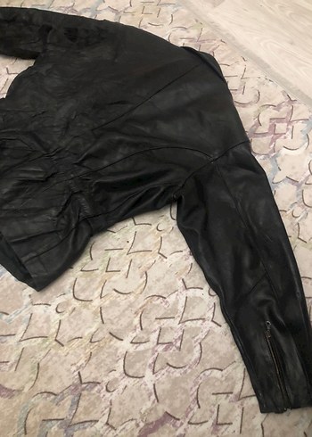 Kemerli Siyah Deri Biker Ceket - Görsel 4