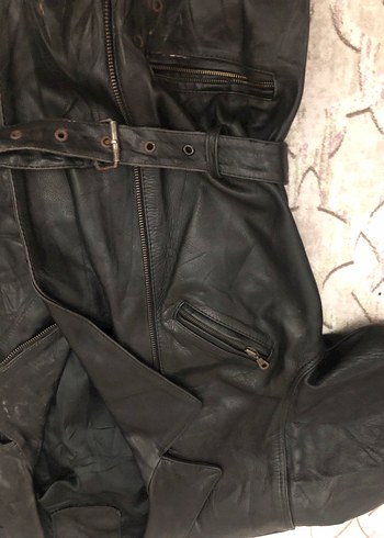 Kemerli Siyah Deri Biker Ceket - Görsel 8