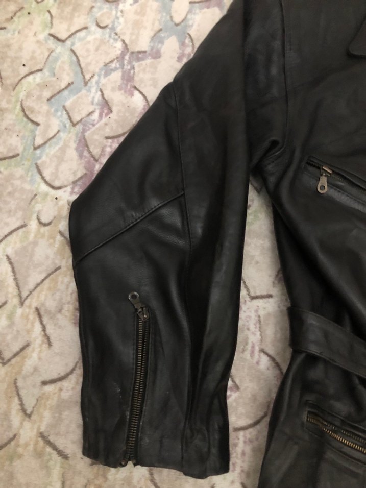 Kemerli Siyah Deri Biker Ceket - Görsel 3