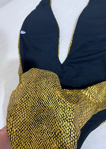 Parlak Altın Yılan Desenli Mini Mayo - Görsel 6