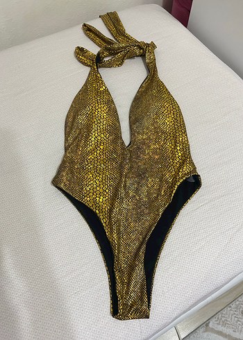 Parlak Altın Yılan Desenli Mini Mayo - Görsel 2