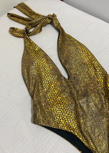 Parlak Altın Yılan Desenli Mini Mayo - Görsel 3