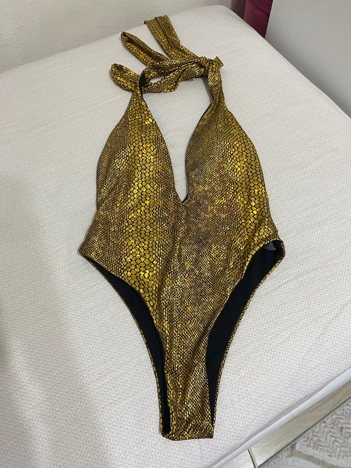 Parlak Altın Yılan Desenli Mini Mayo - Görsel 2