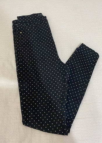 Kadın Siyah Puantiyeli Dar Kesim Kot Pantolon - Görsel 9