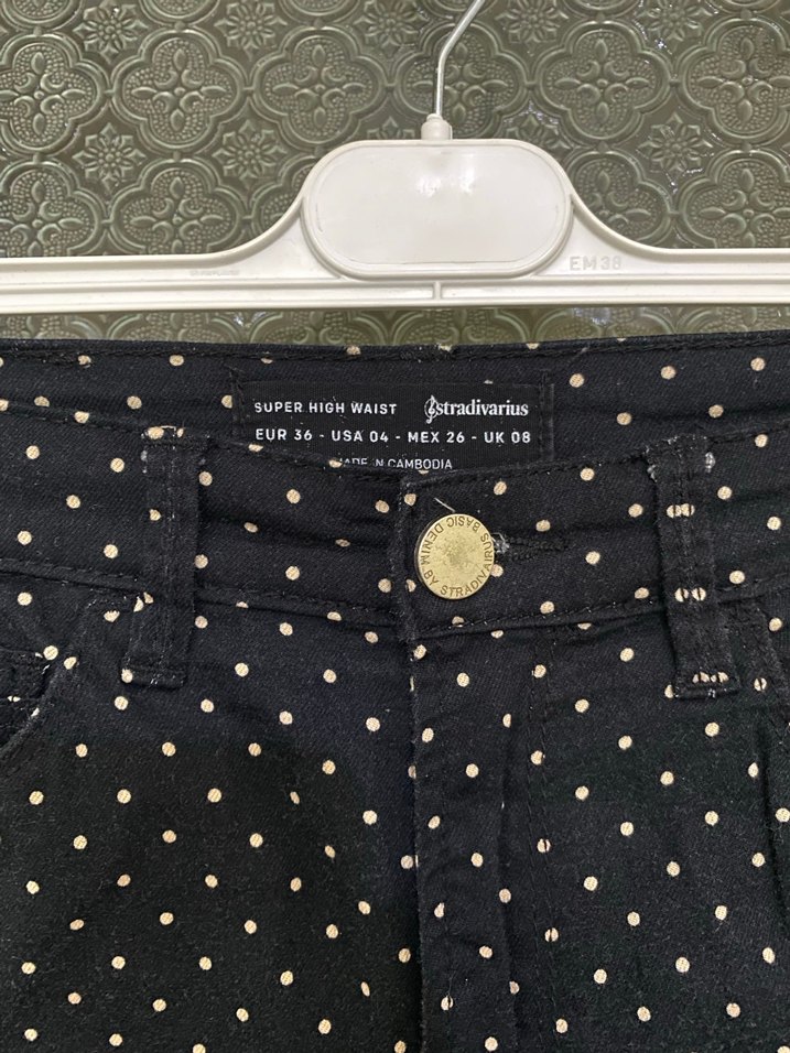 Kadın Siyah Puantiyeli Dar Kesim Kot Pantolon - Görsel 3