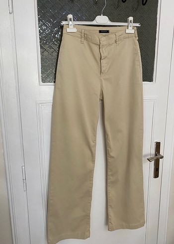 Bej Kadın Düz Kesim Pamuk Pantolon - Görsel 3