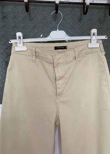 Bej Kadın Düz Kesim Pamuk Pantolon - Görsel 5