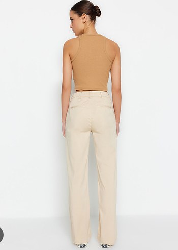 Bej Kadın Düz Kesim Pamuk Pantolon - Görsel 12