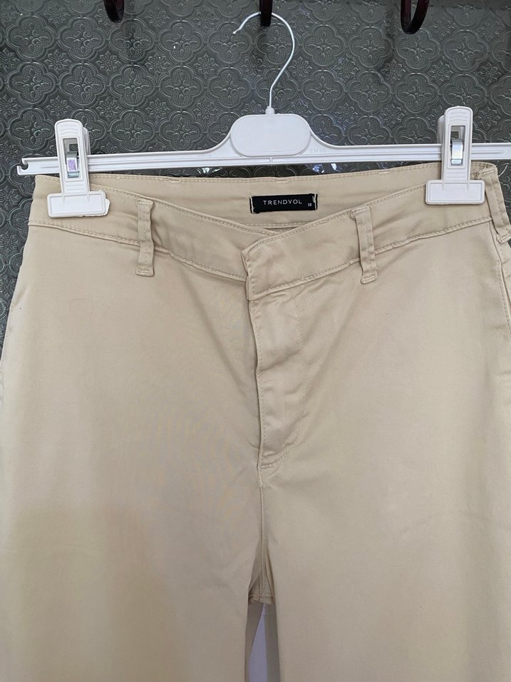 Bej Kadın Düz Kesim Pamuk Pantolon - Görsel 4