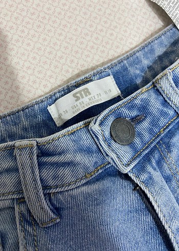 Pastel Mavi Midi Kesim Kadın Denim Pantolon - Görsel 8