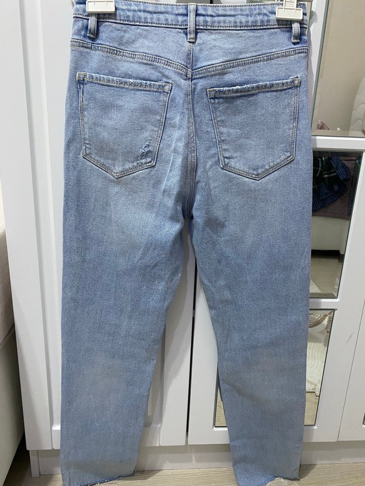 Pastel Mavi Midi Kesim Kadın Denim Pantolon - Görsel 3
