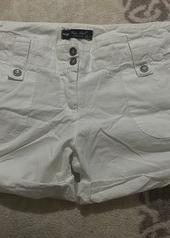 Düşük bel beyaz keten şort - Görsel 2