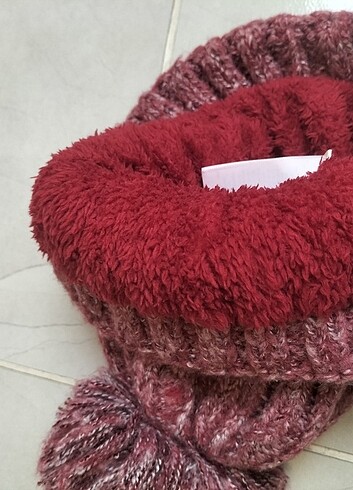 Beden bordo Renk Mavi marka kadın bordo içi kürklü bere