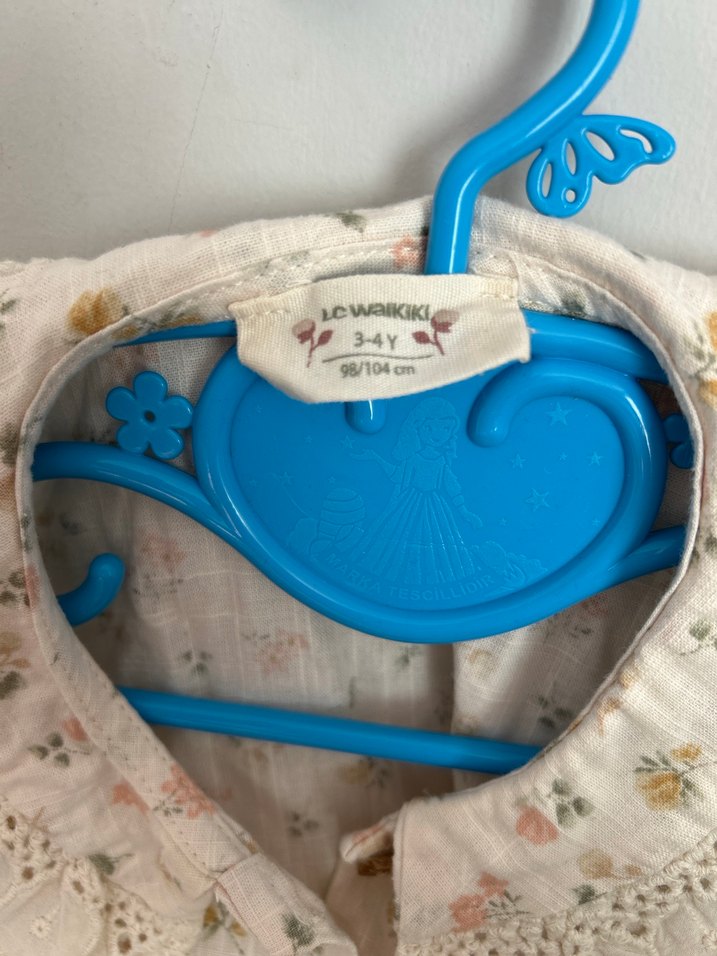 Kız Çocuk Bej Çiçekli Düğmeli gömlek - Görsel 4