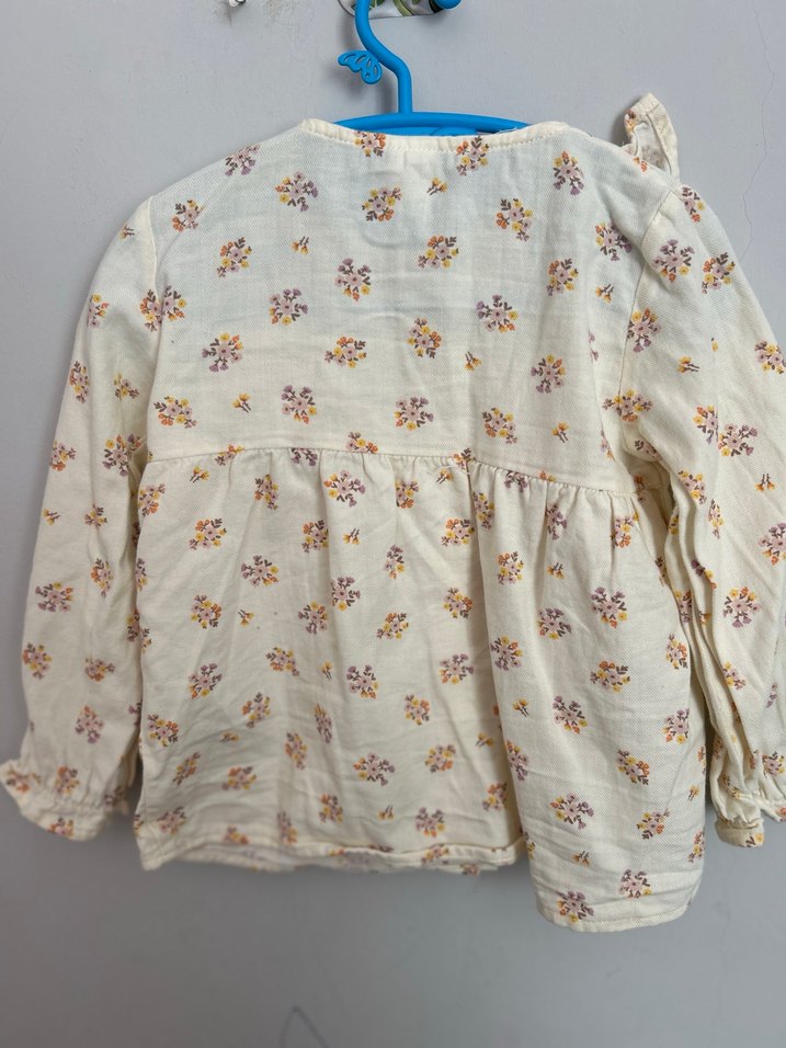 Kız Çocuk Bej Pamuklu Fırfırlı gömlek Bluz - Görsel 2