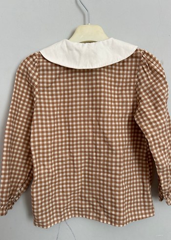 Nakış İşlemeli Bej Kareli Kız Gömlek - Görsel 3