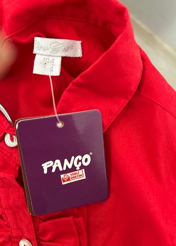 Kız Çocuk Kırmızı Keten Fırfırlı Gömlek - Görsel 4