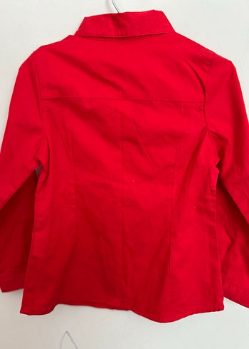 Kız Çocuk Kırmızı Keten Fırfırlı Gömlek - Görsel 3