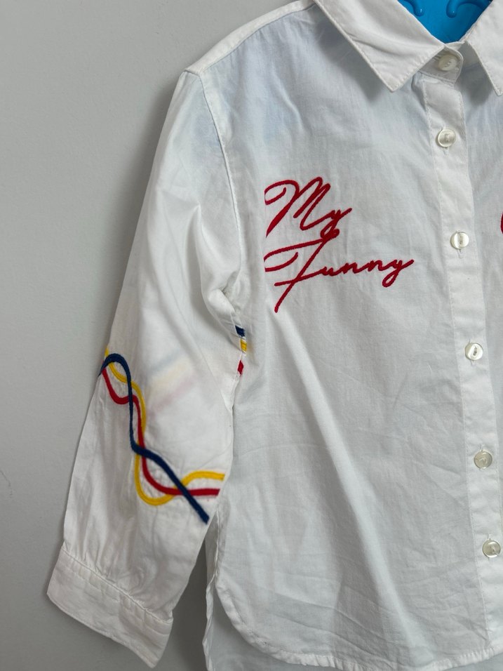 Renkli Baskılı Pamuklu Düğmeli Uzun Kollu kız çocuk Gömlek - Görsel 2