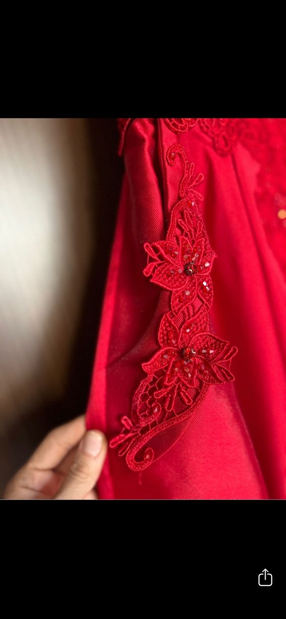 Kırmızı Nakışlı Uzun Abiye kınalık Elbise - Görsel 5