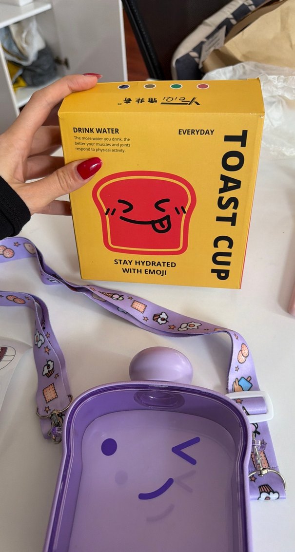 Mor Pastel Emoji Desenli Çocuk Termos Şişesi - Görsel 4