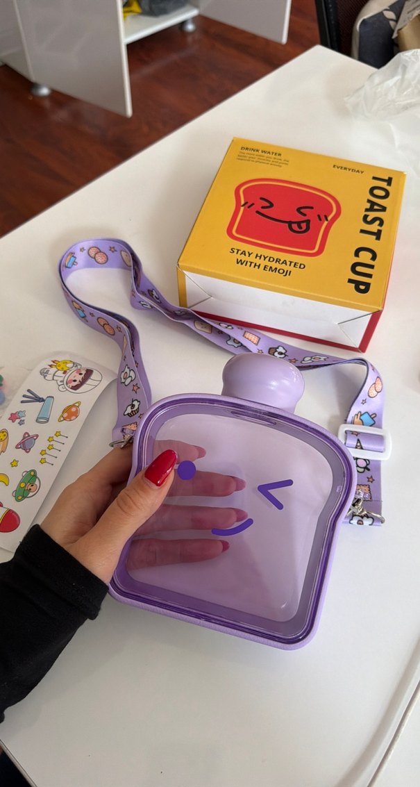 Mor Pastel Emoji Desenli Çocuk Termos Şişesi - Görsel 2