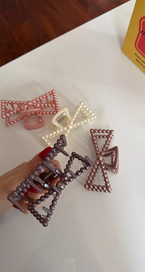 Vintage Tarzı İnci ve Plastik Fiyonk Toka Seti - Görsel 3