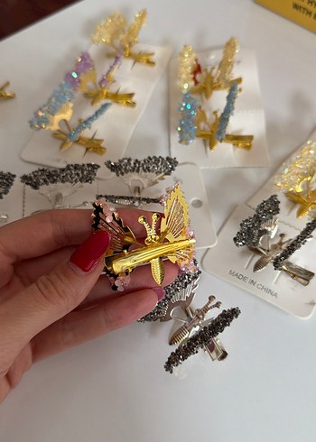 Pul İşlemeli Renkli Kelebek Saç Tokaları - Görsel 3