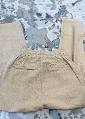 s Beden camel Renk Bej Bol Kesim Keten Kadın Pantolon