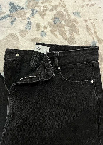 Mango Siyah Bol Kesim Midi Kadın Kot Pantolon