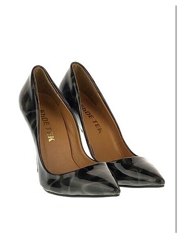 Siyah Parlak Yılan Desenli Stiletto