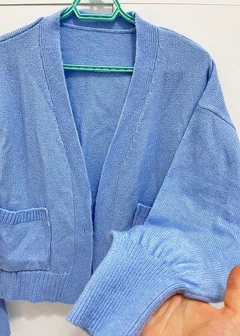 Mavi V Yaka Triko Kadın Hırka - Görsel 4