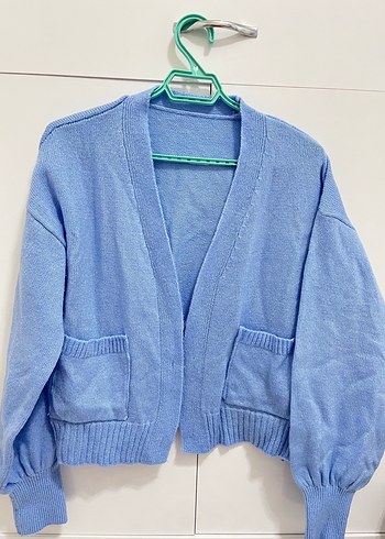 Mavi V Yaka Triko Kadın Hırka - Görsel 2