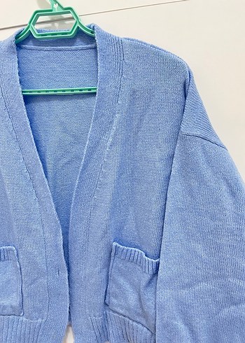 Mavi V Yaka Triko Kadın Hırka - Görsel 3