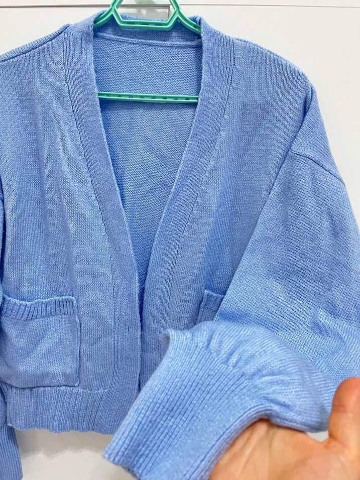 Mavi V Yaka Triko Kadın Hırka - Görsel 4