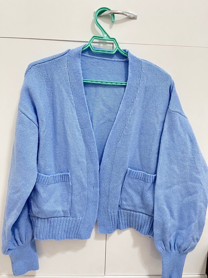 Mavi V Yaka Triko Kadın Hırka - Görsel 2